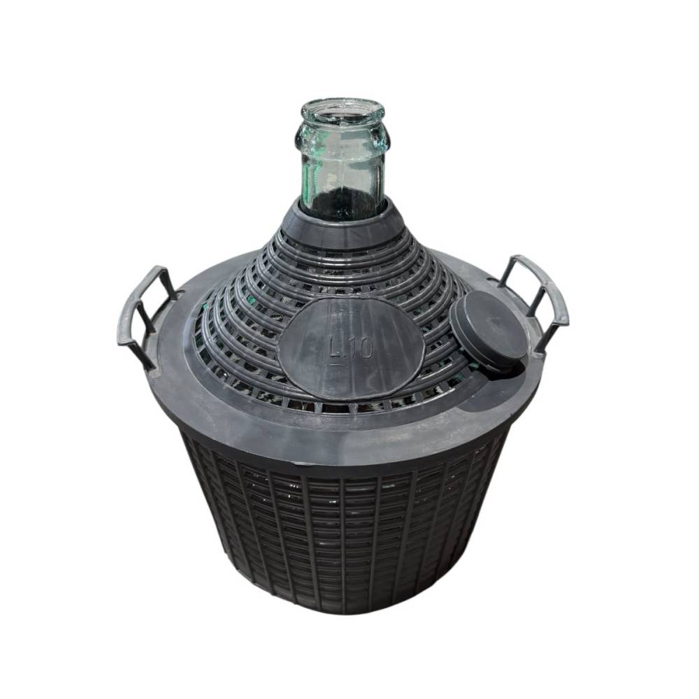 Damigeana 10 L din sticla in cos din plastic negru, cu dop Damigeana 10 L din sticla in cos din plastic negru, cu dop