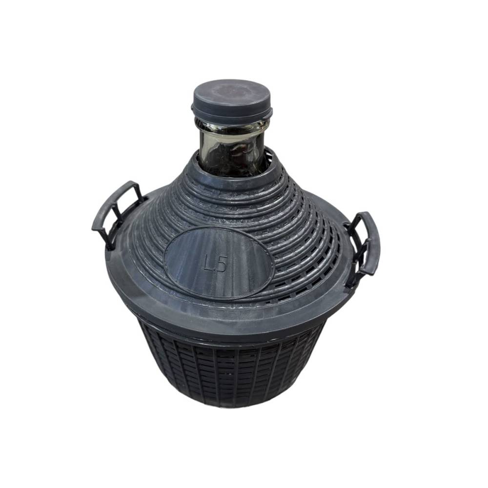 Damigeana 5 L din sticla in cos din plastic negru, cu dop Damigeana 5 L din sticla in cos din plastic negru, cu dop