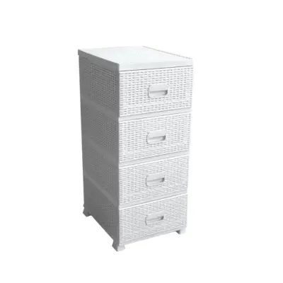 Dulap depozitare plastic alb tip ratan, 4 sertare