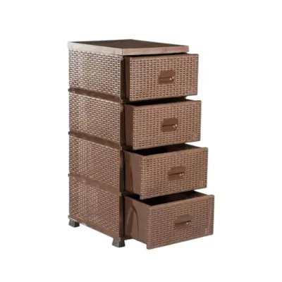 Dulap depozitare plastic (baie) 4 sertare tip ratan maro