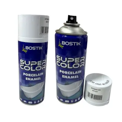 Set 2 x spray cada (vopsea) Bostik, efect portelan, alb lucios, interior 400 ml