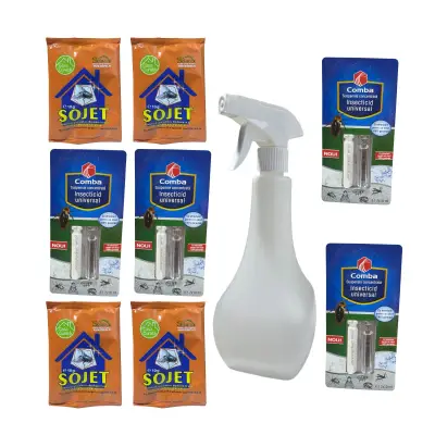 Set 4 x solutie muste, insecticid 10g + pulverizator 1 litru + 4 x solutie furnici, Comba 10 ml
