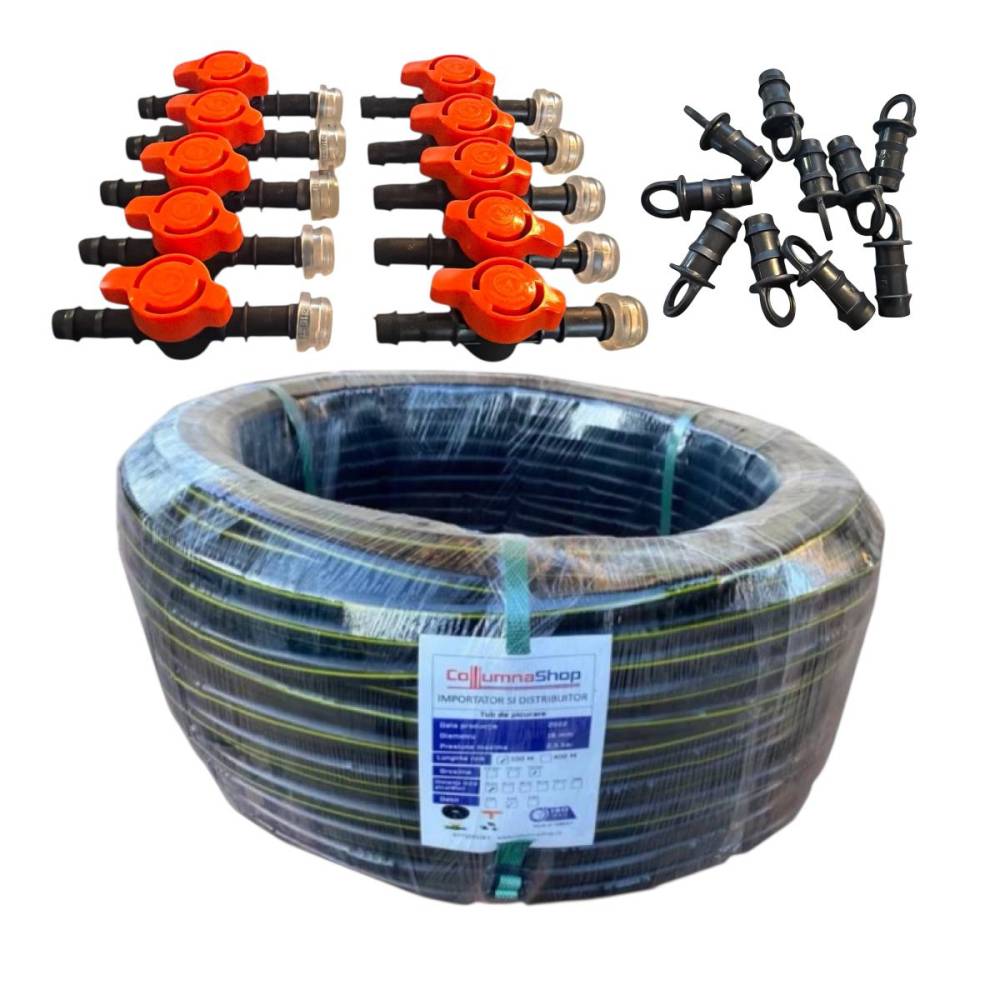 Kit furtun picurare (tub) 100cm/100m, 30 accesorii Kit furtun picurare (tub) 100cm/100m, 30 accesorii