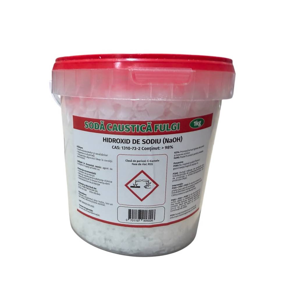 Soda caustica / Hidroxid de sodiu, 1 kg 98% Soda caustica / Hidroxid de sodiu, 1 kg 98%