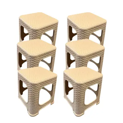 Set 6 x taburet bucatarie (scaun plastic) 45 cm, tip ratan bej