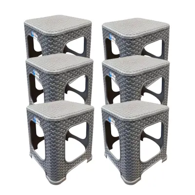 Set 6 x taburet plastic (scaun bucatarie) 45 cm tip ratan gri