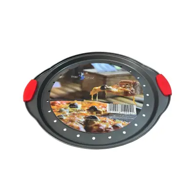 Tava pizza perforata (tava copt), 33x2.2 cm, cu manere
