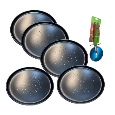 Set 5 x Tava pizza perforata 32cm + 1 x Cutit Pizza lama 8.5cm