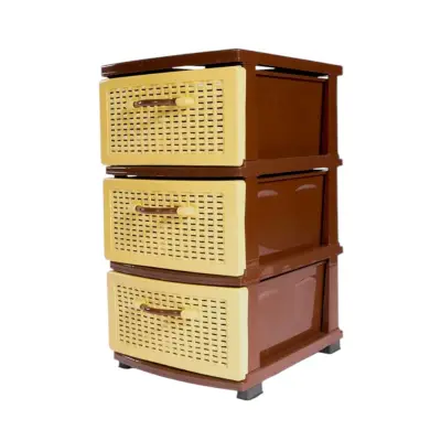 Dulap plastic cu sertare (baie, bucatarie, balcon) maro, 3 compartimente