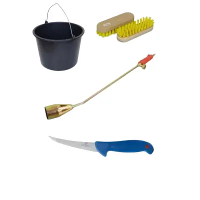 Arzator porc +  Cutit inox macelar 26 cm +  Galeata 12l + Perie de curatat MD3 gratis