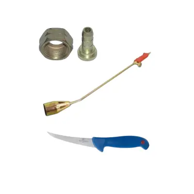 Arzator porc si Cutit inox macelar 26 cm + Stut butelie