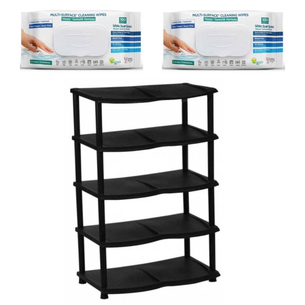 Raft pantofi Ozgen negru si servetele umede cu bicarbonat si otet 2 buc/set Raft pantofi Ozgen negru si servetele umede cu bicarbonat si otet 2 buc/set