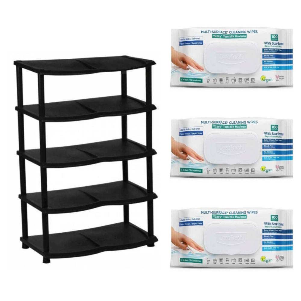 Raft pantofi Ozgen negru si servetele umede cu bicarbonat si otet 3 buc/set Raft pantofi Ozgen negru si servetele umede cu bicarbonat si otet 3 buc/set