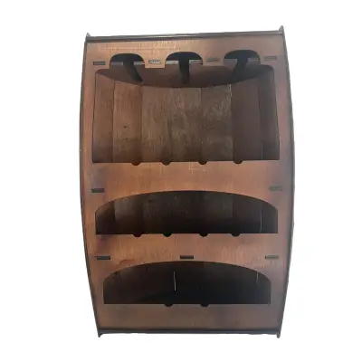 Suport 10 sticle de vin si 3 pahare, din lemn, forma de butoi