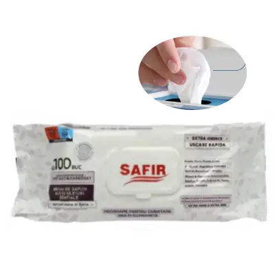 Servetele umede cu bicarbonat si otet, Safir, 100 buc
