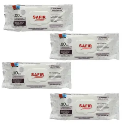 Pachet servetele cu bicarbonat si otet (umede), Safir, 100 buc, 3+1 gratis