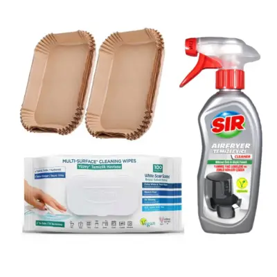 Pachet servetele umede cu Bicarbonat si otet + Solutie curatare Sir Air Fryer 250ml + Hartie copt Air Fryer 