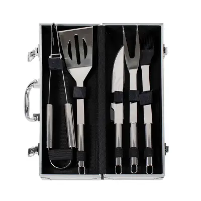 Ustensile gratar, set 5 piese cu diplomat de aluminiu 
