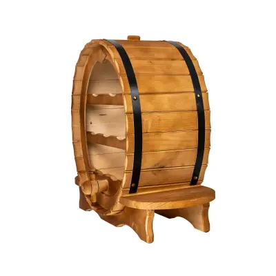 Suport 7 sticle de vin 50cm, cu canea din lemn de brad