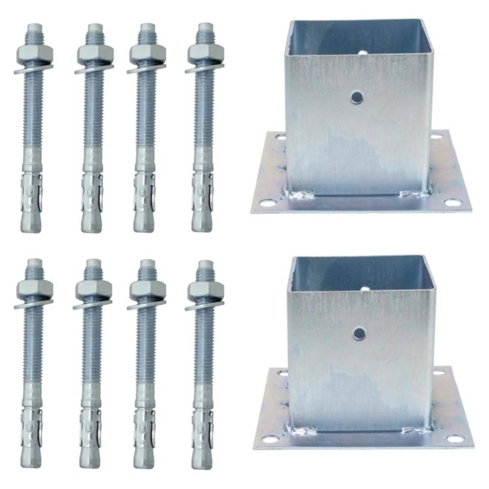 Suport fixare stalp tip pahar, 120x120mm x 2buc + 8x Conexpand cu camasa tip M10x80mm Suport fixare stalp tip pahar, 120x120mm x 2buc + 8x Conexpand cu camasa tip M10x80mm