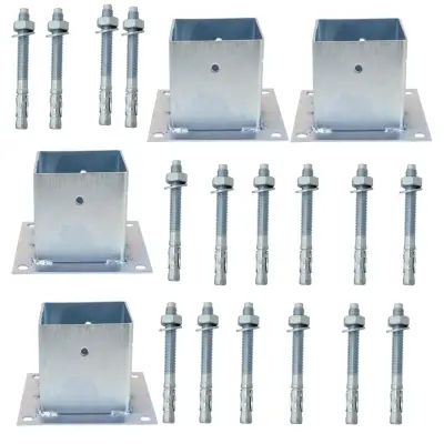 Suport fixare stalp tip pahar 100x100mm x 4buc + 16x Conexpand cu camasa tip M10x80mm