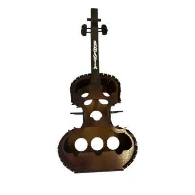 Suport pentru 6 sticle de vin si 6 pahare, din lemn, forma de vioara