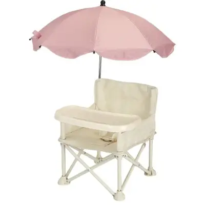 Scaun masa bebelusi si copii 6-9 luni, pliabil, cu umbrela, Bej cu umbrela Roz