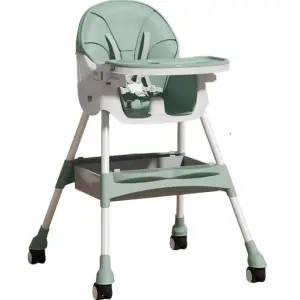 Scaun masa bebelusi si copii, pliabil, cu roti, piele artificiala, Verde