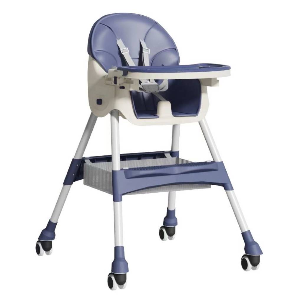 Scaun masa bebelusi si copii, pliabil, cu roti, piele artificiala, Albastru Scaun masa bebelusi si copii, pliabil, cu roti, piele artificiala, Albastru