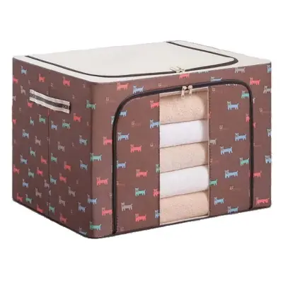 Cutie depozitare pliabila 66 litri cu fermoar, catelusi maro