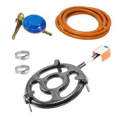 Arzator / Pirostrie gaz 2 cercuri, diametru 33 cm + furtun gaz 2m + ceas butelie + 2 x coliere furtun