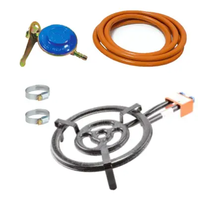 Arzator / Pirostrie gaz 3 cercuri, diametru 41 cm + furtun gaz 2m + ceas butelie + coliere furtun gaz