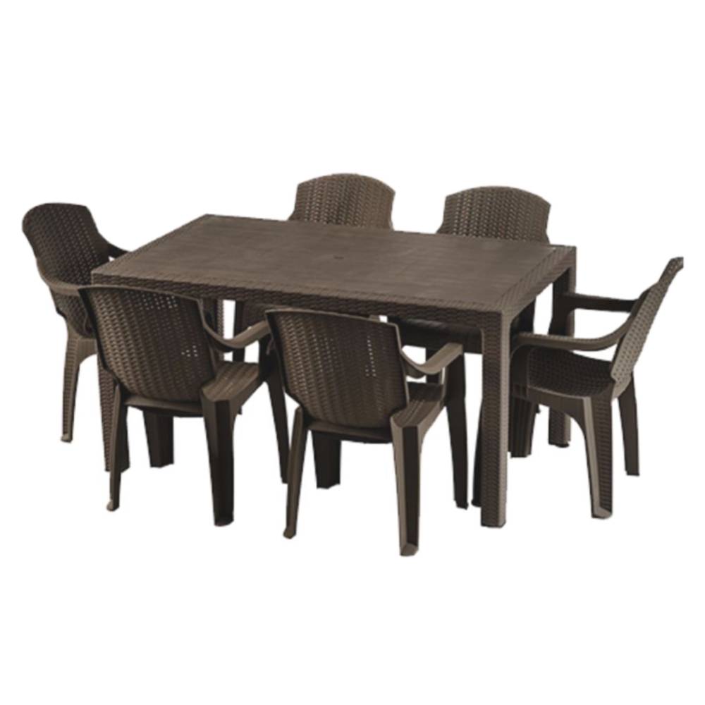 Masa cu scaune terasa tip ratan (wenghe) set 6 pers, exterior Masa cu scaune terasa tip ratan (wenghe) set 6 pers, exterior