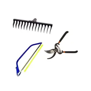 Fierastrau Coarba, 455mm +Foarfeca pentru Pomi, vita de vie + Grebla pentru gradina, neagra, 16 dinti