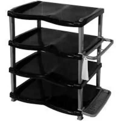 Suport incaltaminte 4 polite, plastic negru (raft pantofi)
