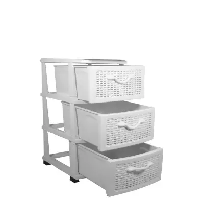 Dulap depozitare plastic baie, bucatarie 3 sertare alb