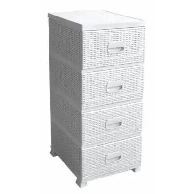 Dulap depozitare plastic alb tip ratan, 4 sertare