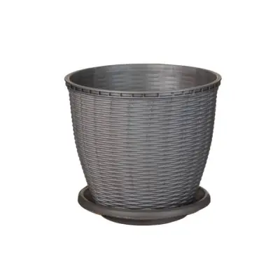 Ghiveci flori tip ratan, gri 16 litri