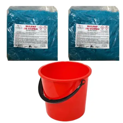 Set 2 x sulfat de cupru 1 kg (piatra vanata), stropire pomi si legume + galeata 10 litri