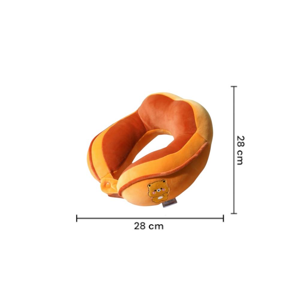 Perna de Calatorie pentru Gat, Umplutura cu Bumbac, Model Brodat Urs, Portocaliu Perna de Calatorie pentru Gat, Umplutura cu Bumbac, Model Brodat Urs, Portocaliu