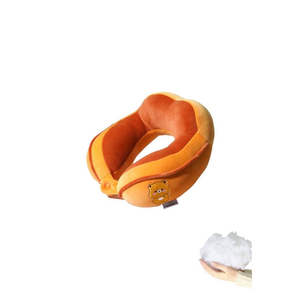 Perna de Calatorie pentru Gat, Umplutura cu Bumbac, Model Brodat Urs, Portocaliu Perna de Calatorie pentru Gat, Umplutura cu Bumbac, Model Brodat Urs, Portocaliu