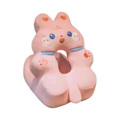 Perna din Spuma pentru Birou si Calatorii, Model Iepure, Umplutura Bumbac, Suport Cap, 30x35x30 cm, Roz