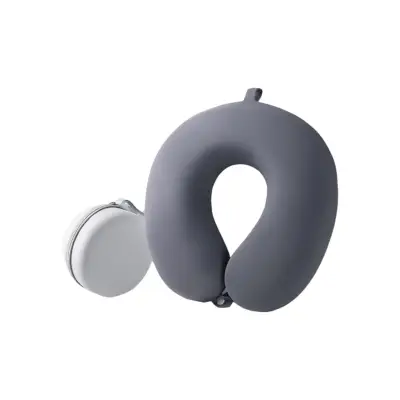 Perna de Calatorie pentru Gat si Cap, Umplutura din Spuma cu Memorie, Cutie Transport, Gri