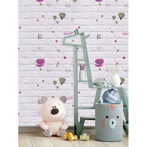 Tapet 3D autoadeziv, 70x77cm, Model Baloane, Alb, 10buc/set