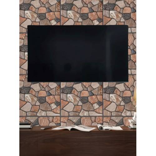 Tapet 3D autoadeziv, 30x30cm PVC, imitatie piatra, Caramiziu, 10buc/set