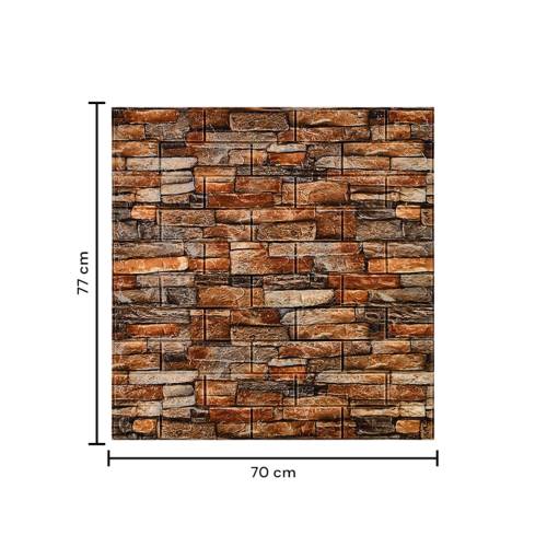 Tapet 3D autoadeziv, 70x77cm, Model Caramida, Piatra Rosie, 10buc/set