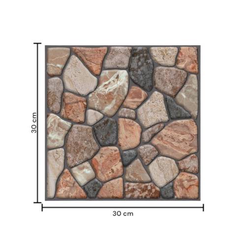 Tapet 3D autoadeziv, 30x30cm PVC, imitatie piatra, Caramiziu, 10buc/set