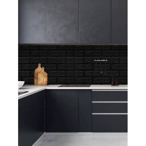 Tapet 3D autoadeziv, 70x77cm, imitatie caramida, Negru, 10buc/set