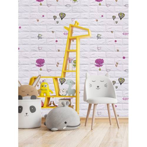 Tapet 3D autoadeziv, 70x77cm, Model Baloane, Alb, 10buc/set