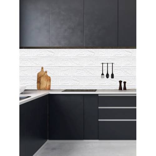 Tapet 3D autoadeziv, 35x38cm, imitatie caramida, Alb, 10buc/set